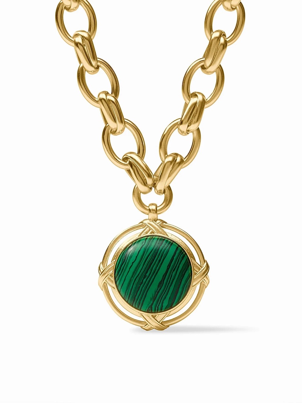 Gold-Tone Chain Necklace with Green Malachite-Style Pendant - Picture 3 of 3